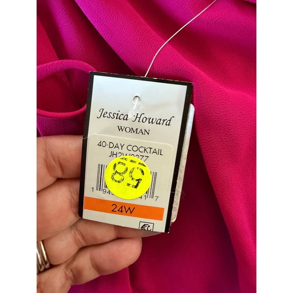 Jessica Howard Woman 24W Pink 40 Day Cocktail Dress Sheer Overlay Ruched - Picture 5 of 12